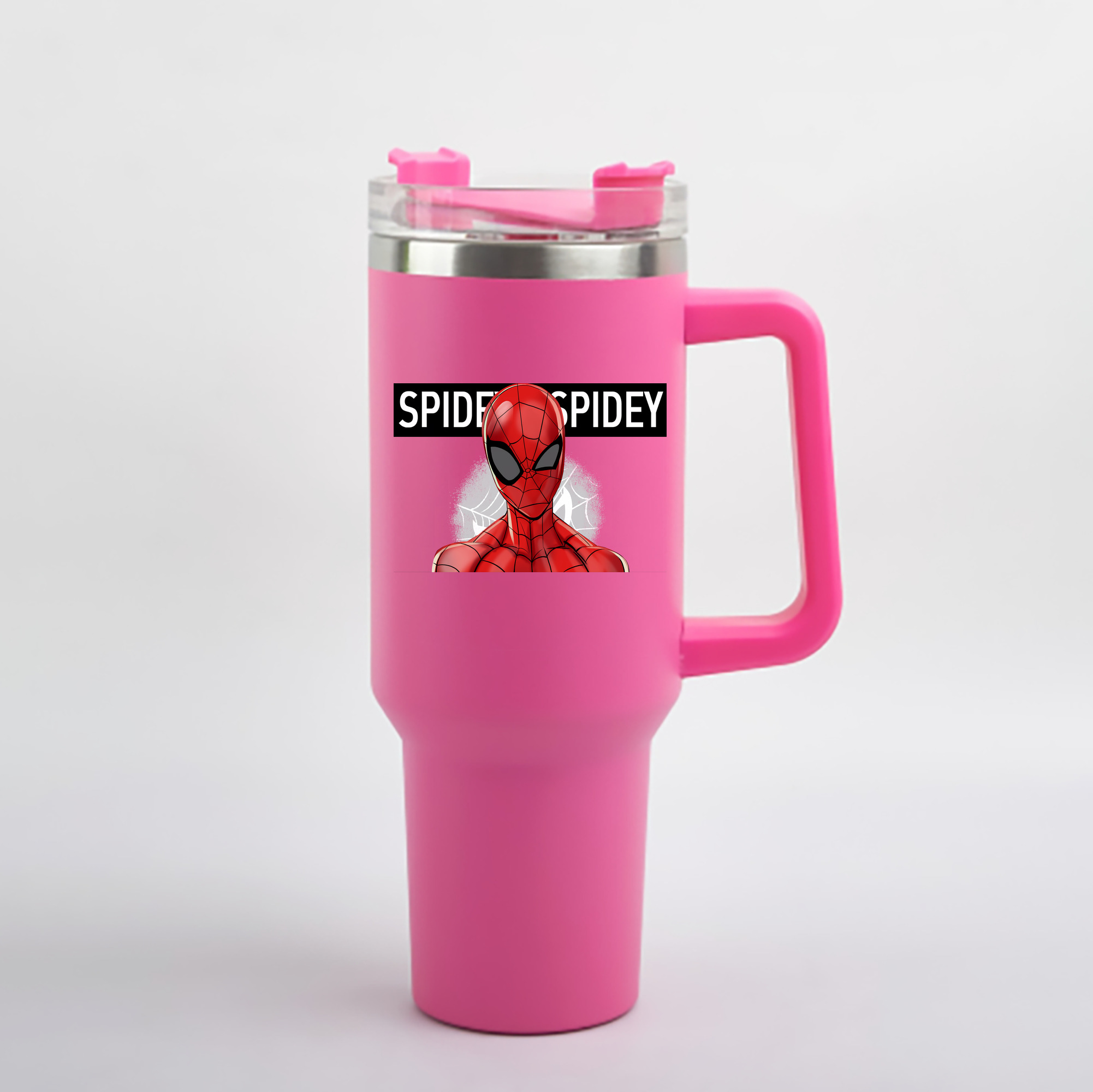 （画像用） Spider Man スパイダーマン 1200mL車用タンブラー - クリスタルステッカー（プラスチックストロー付き）